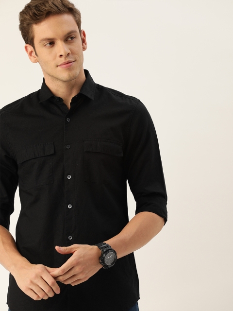 INVICTUS Men Black Slim Fit Solid Casual Linen Shirt