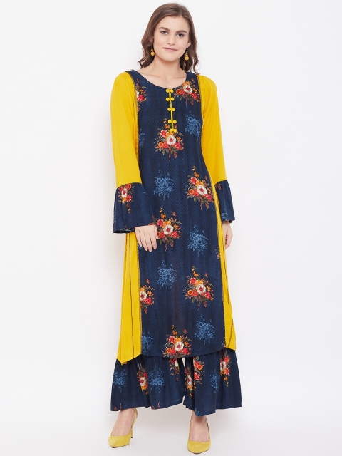 Kurti's by Menka Women Navy Blue & Mustard Yellow Printed Kurta with Palazzos
Kurti's by Menka Women Navy Blue & Mustard Yellow Printed Kurta with Palazzos