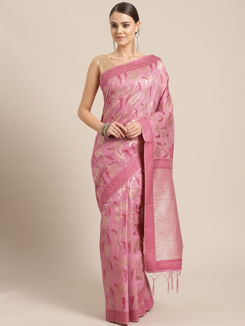 Saree mall Pink & Golden Woven Design Saree