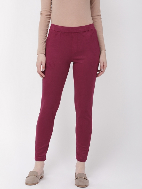 Go Colors Women Maroon Suede Solid Treggings