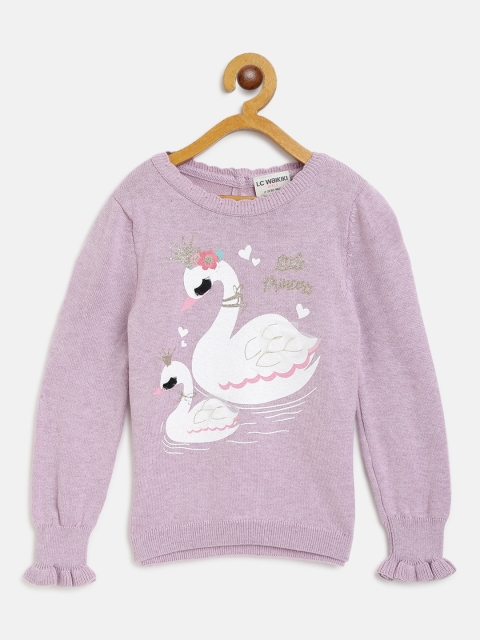 LC Waikiki Girls Lavender & White Printed Pullover