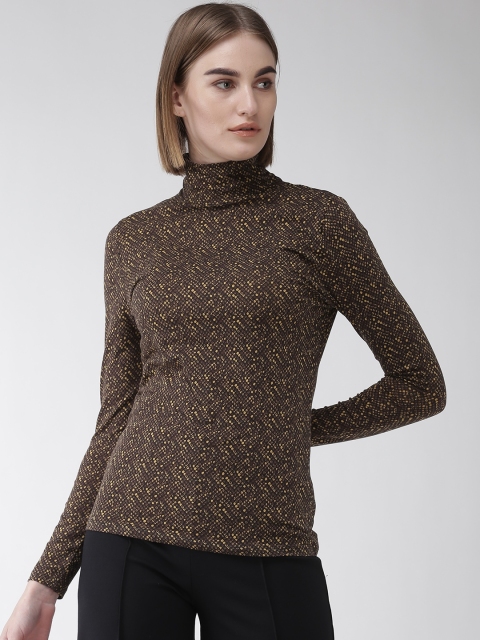 Marks & Spencer Women Brown & Black Snake Skin Print Fitted Top