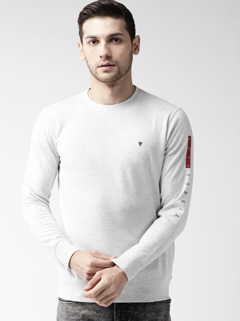 Richlook Men Off White Solid Sweatshirt