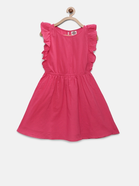Cub McPaws Girls Coral Pink Solid A-Line Dress