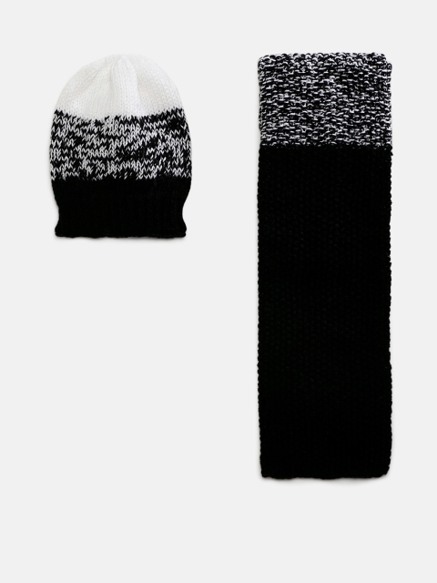Magic Needles Kids Black & White Handmade Cap and Scarf Set