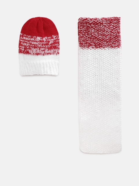 Magic Needles Kids Red & White Handmade Woolen Cap and Scarf Set