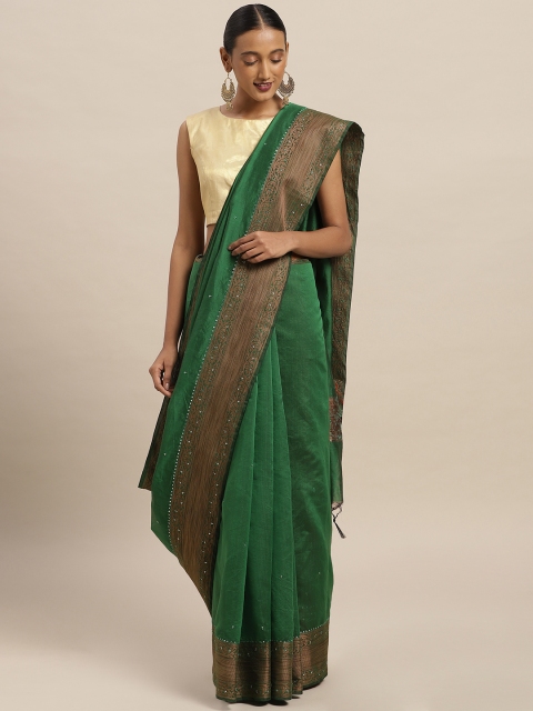 Soch Green Solid Cotton Blend Saree