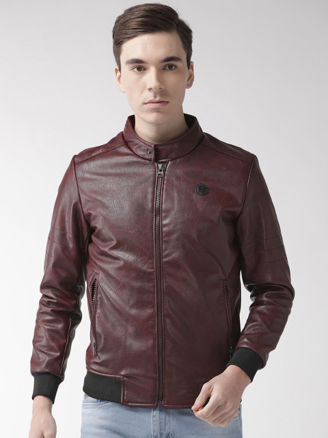 Foreign Culture By Fort Collins Men Burgundy Solid Bomber Jacket