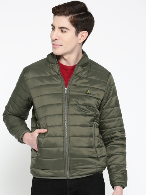 Duke Men Olive Green Solid Padded Jacket