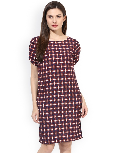 Harpa Navy & Orange Printed Shift Dress, Navy blue