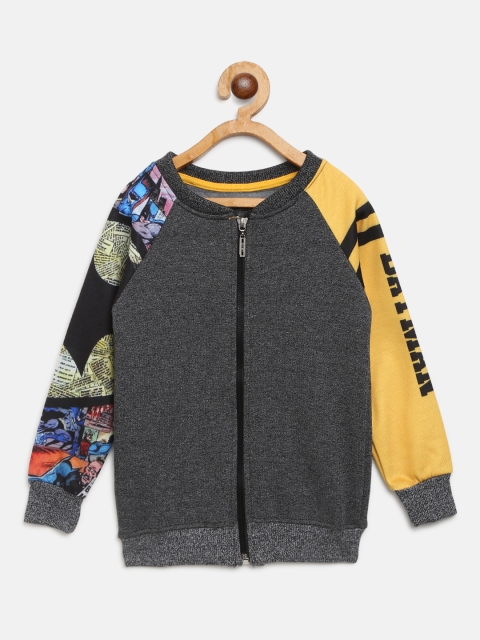 GAME BEGINS Boys Charcoal Grey & Yellow Solid Front-Open Sweatshirt with Batman Printed Detail
GAME BEGINS Boys Charcoal Grey & Yellow Solid Front-Open Sweatshirt with Batman Printed Detail