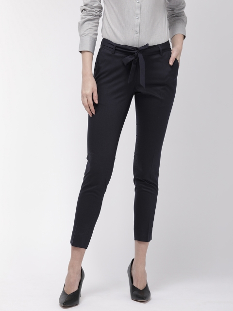 Park Avenue Women Navy Blue Tapered Fit Solid Formal Trousers