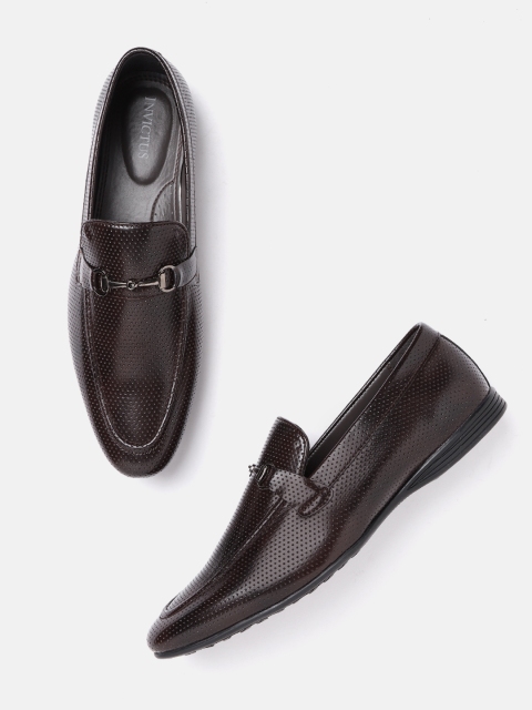INVICTUS Men Coffee Brown Perforated Formal Slip-Ons, Camel brown