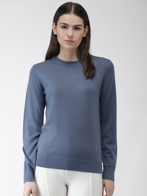 Marks & Spencer Women Blue Solid Pullover Sweater