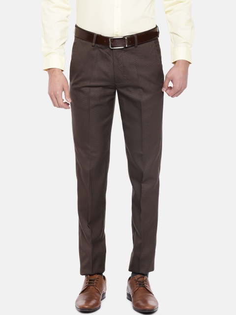Turtle Men Brown Tapered Fit Solid Formal Trousers