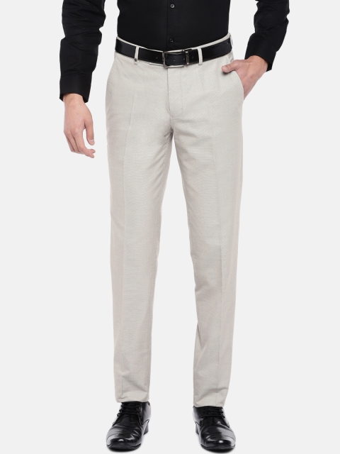 Turtle Men Beige Slim Fit Solid Formal Trousers