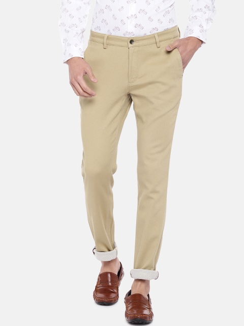 Turtle Men Beige Tapered Fit Solid Chinos