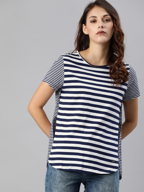 Roadster Women Navy Blue & White Striped Yarn Dyed Round Neck T-shirt with Side Slits
Roadster Women Navy Blue & White Striped Yarn Dyed Round Neck T-shirt with Side Slits