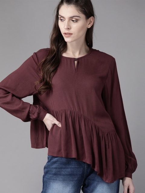The Roadster Lifestyle Co Women Burgundy Solid A-Line Sustainable Top with Asymmetric Hem
The Roadster Lifestyle Co Women Burgundy Solid A-Line Sustainable Top with Asymmetric Hem