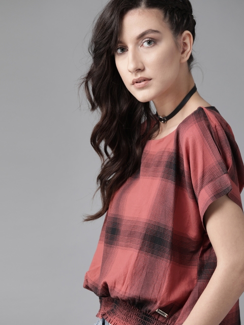 The Roadster Lifestyle Co Women Pink & Black Checked Pure Cotton Smocked Front Hem High-low Top, Rust
The Roadster Lifestyle Co Women Pink & Black Checked Pure Cotton Smocked Front Hem High-low Top, Rust