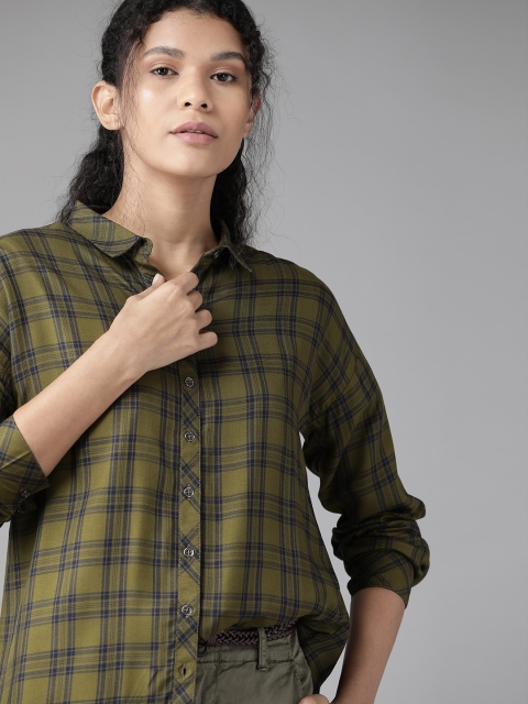 The Roadster Lifestyle Co Women Olive Green & Navy Blue Regular Fit Checked Longline High-Low Shirt
The Roadster Lifestyle Co Women Olive Green & Navy Blue Regular Fit Checked Longline High-Low Shirt
