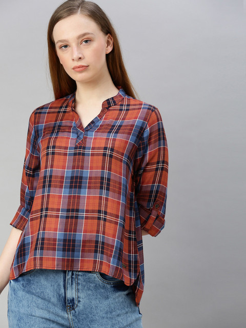 The Roadster Lifestyle Co Women Rust Brown & Blue Checked Plaid High-Low Sustainable Top
The Roadster Lifestyle Co Women Rust Brown & Blue Checked Plaid High-Low Sustainable Top