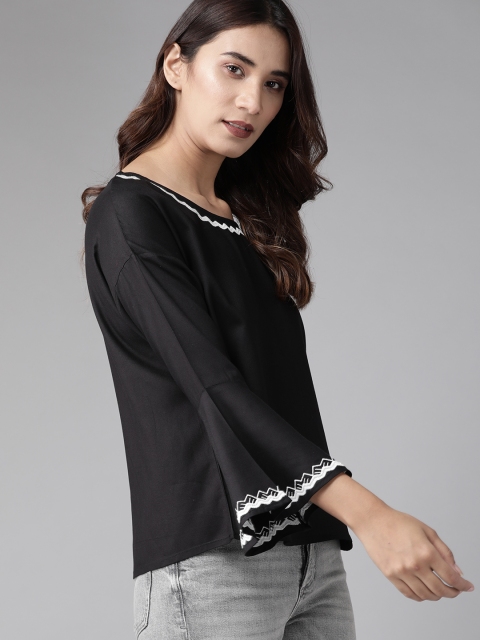 The Roadster Lifestyle Co Sustainable ECOVERO Women Black Solid Top with Embroidered Detail
The Roadster Lifestyle Co Sustainable ECOVERO Women Black Solid Top with Embroidered Detail