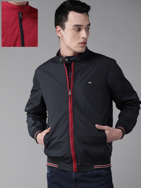 Roadster Men Red & Navy Blue Solid Reversible Jacket