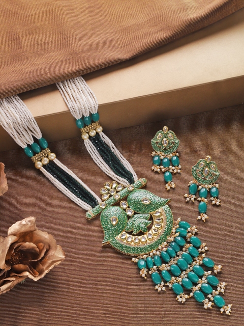 Melani Borsa Green Gold-Plated Handcrafted Enamelled Kundan & Beaded Jewellery Set
Melani Borsa Green Gold-Plated Handcrafted Enamelled Kundan & Beaded Jewellery Set