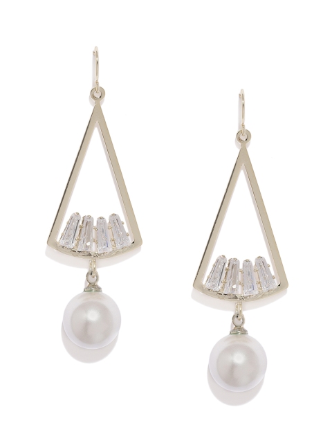 Tipsyfly Gold-Toned & White Geometric Drop Earrings
