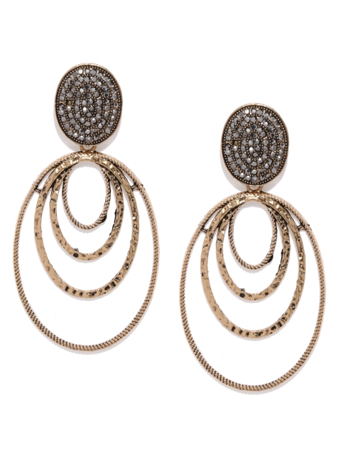 Tipsyfly Gold-Toned Studded Oval Drop Earrings