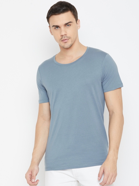 SELECTED Men Blue Solid Round Neck T-shirt