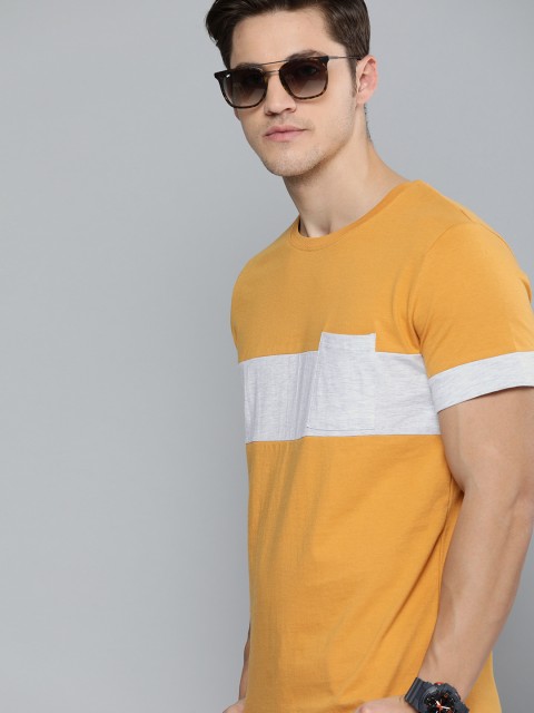 SINGLE Men Mustard Yellow & Grey Colourblocked Round Neck Slim Fit Pure Cotton T-shirt
SINGLE Men Mustard Yellow & Grey Colourblocked Round Neck Slim Fit Pure Cotton T-shirt