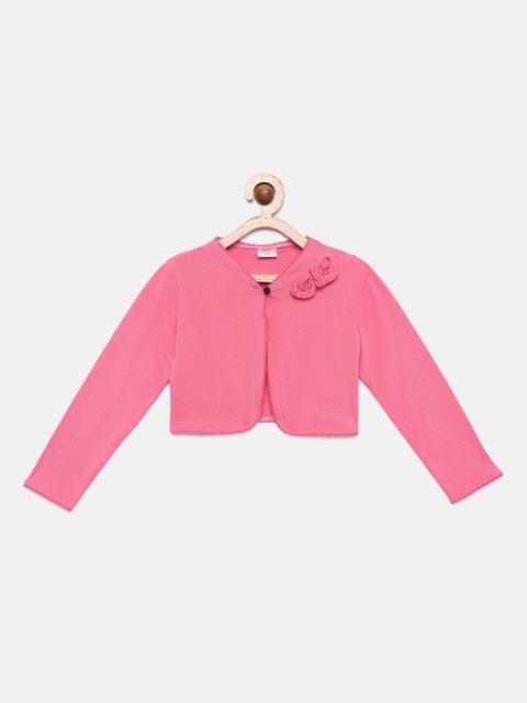 Aomi Girls Pink Solid Button Shrug