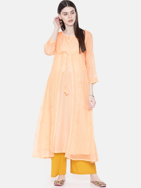 ADA Women Peach-Coloured Embroidered Lucknow Chikankari A-Line Sustainable Kota Kurta
ADA Women Peach-Coloured Embroidered Lucknow Chikankari A-Line Sustainable Kota Kurta