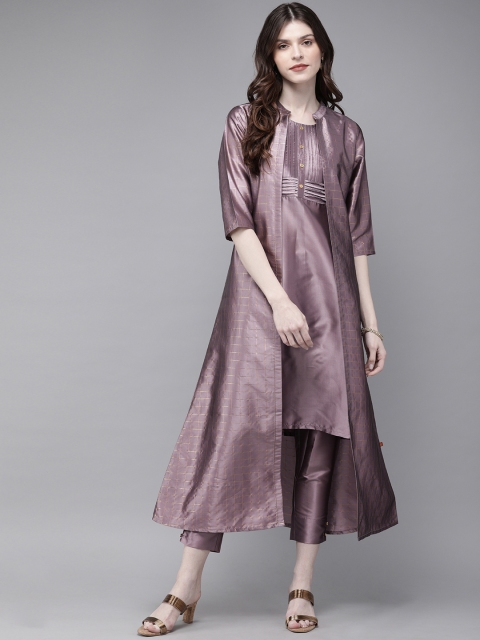 Alena Women Lavender & Gold-Toned Checked Layered Fusion Kurta with Trousers and Jacket
Alena Women Lavender & Gold-Toned Checked Layered Fusion Kurta with Trousers and Jacket
