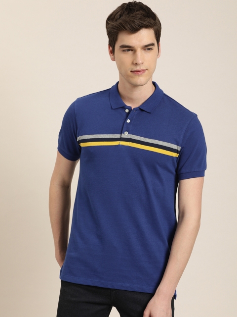 INVICTUS Men Blue & Yellow Striped Polo Collar T-shirt