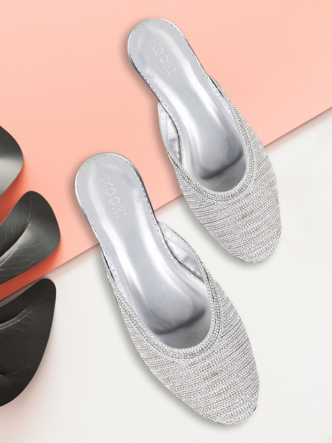 Mochi Women Silver-Toned Embellished Pumps