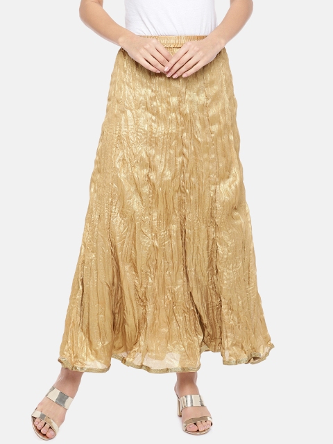 Globus Women Gold-Coloured Solid Maxi Skirt