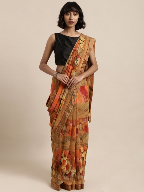 Mitera Multicoloured Printed Poly Georgette Saree, Multi