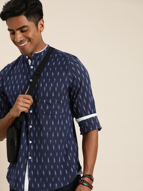 Taavi Men Navy Blue Ikat Woven Design Regular Fit Casual Shirt with Roll-Up Sleeves
Taavi Men Navy Blue Ikat Woven Design Regular Fit Casual Shirt with Roll-Up Sleeves