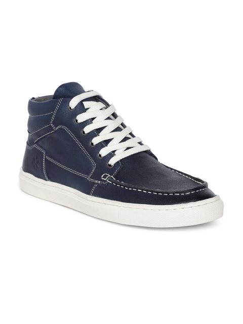 LEO CLAWS Men Navy Blue Solid Leather Ligthweight Mid-Top Sneakers