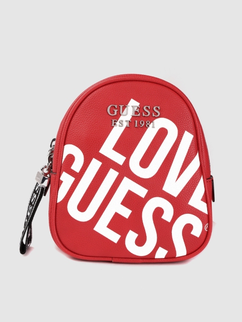 GUESS Women Red & White Typography Printed Backpack