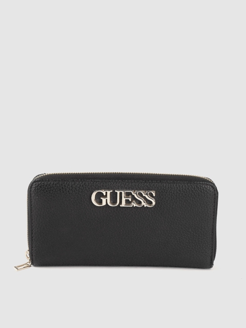 GUESS Women Black Solid Zip Around Wallet