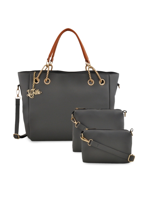 LaFille Grey Set Of 3 Solid Handbags