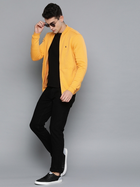 Louis Philippe Sport Men Yellow Solid Front-Open Sweatshirt