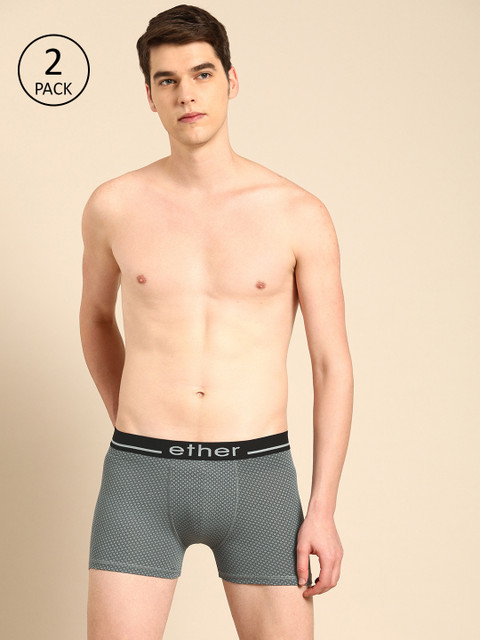 ether Men Pack of 2 Charcoal Grey Printed Trunks ETHR-TRN-PK2-022A
ether Men Pack of 2 Charcoal Grey Printed Trunks ETHR-TRN-PK2-022A