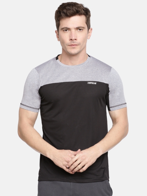 Proline Active Men Black & Grey Colourblocked Round Neck T-shirt