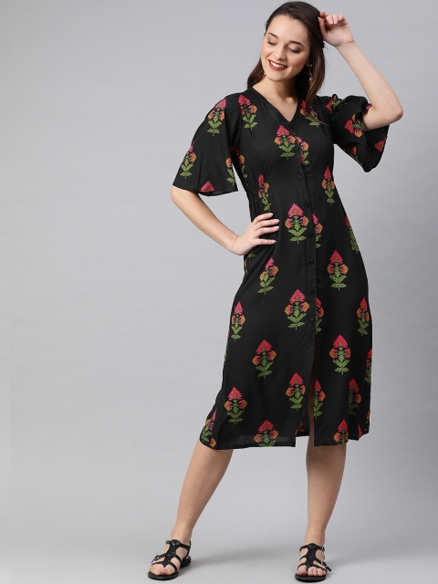 SIAH Women Black Printed A-Line Dress