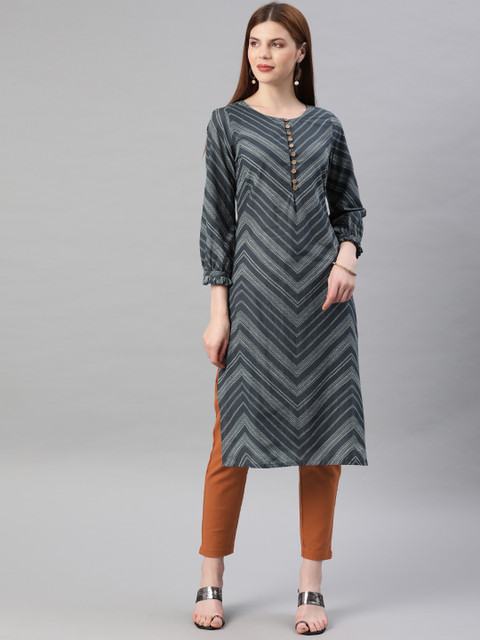 Jaipur Kurti Women Charcoal Grey & Brown Printed Kurta with Trousers
Jaipur Kurti Women Charcoal Grey & Brown Printed Kurta with Trousers